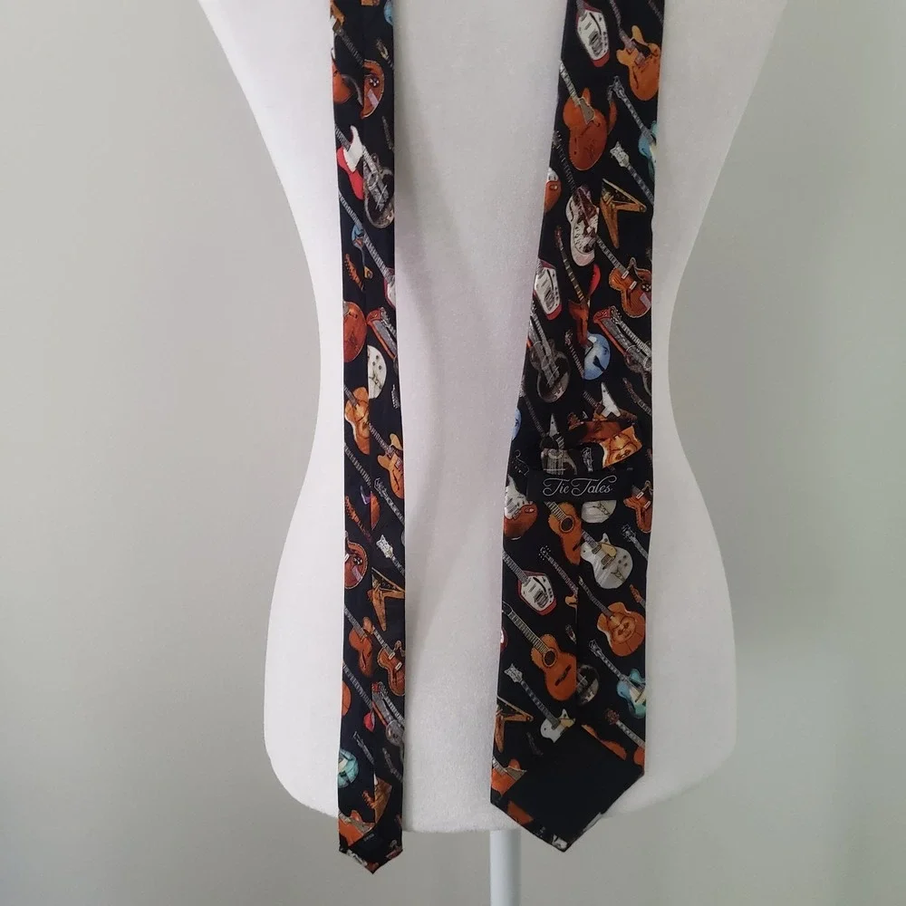 Tie Tales Mens 100%‎ Silk Neck Tie Guitar Print Novelty Music Rock Multicolor